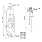 MVB+F89, mécanisme de wc double chasse à étrier + robinet flotteur servo-valve latéral