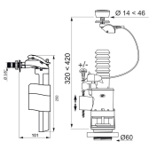 MW2 + F90, mécanisme de wc double chasse à commande à câble + robinet flotteur latéral