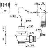 Bonde à bouchon pour évier 1 bac Ø60 mm (grès ou synthèse) avec trop-plein