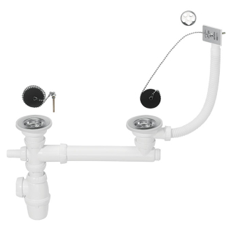 Vidage pour évier 2 bacs Ø60 mm (grès ou synthèse) avec trop-plein