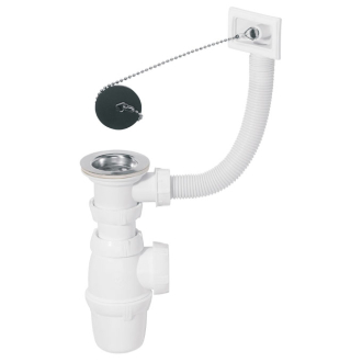Vidage pour évier 1 bac Ø50 mm (inox) avec trop-plein rectangulaire