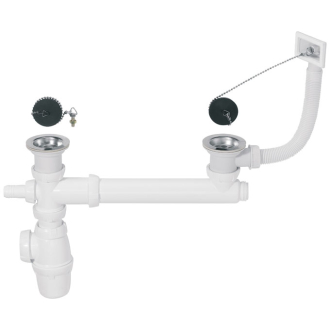 Vidage pour évier 2 bacs Ø50 mm (inox) avec trop-plein