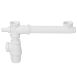 Siphon avec tubulure et prise machine à laver pour évier 2 bacs