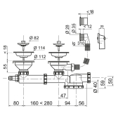 Vidage pour évier 2 bacs Ø90 mm (grès, synthèse, inox) extraplat