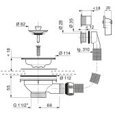 Bonde à panier pour évier 1 bac Ø90 mm (grès, synthèse, inox) avec trop-plein