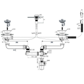 WIRQUIN NEO AIR, siphon NF déporté avec prise machine à laver et tubulure pour évier 2 bacs