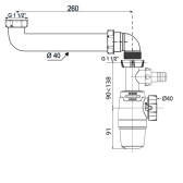 WIRQUIN NEO AIR, siphon NF déporté avec prise machine à laver pour évier 1 bac