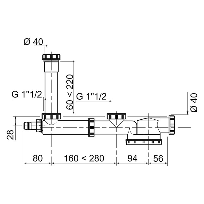 Tubulure ESPACE avec siphon extra-plat intégré et rallonge pour évier -  Wirquin Pro 30720479