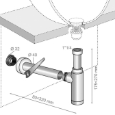 TEOS, siphon de lavabo court déco en ABS chromé