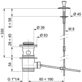 Bonde de lavabo fermeture à tirette en laiton chromé