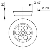 Grille inox ronde creuse Ø70 mm pour baignoire