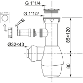 TOUT EN UN, siphon universel avec prise machine à laver pour lavabo