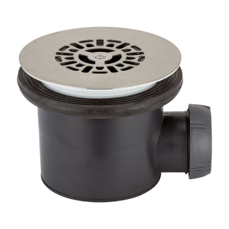 TOURBILLON, bonde de douche grille plate inox brossé, sortie horizontale pour receveur Ø90 mm
