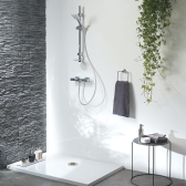 TOURBILLON, bonde de douche grille plate inox brossé, sortie horizontale pour receveur Ø90 mm