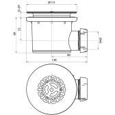 TOURBILLON, bonde de douche grille plate inox brossé, sortie horizontale pour receveur Ø90 mm