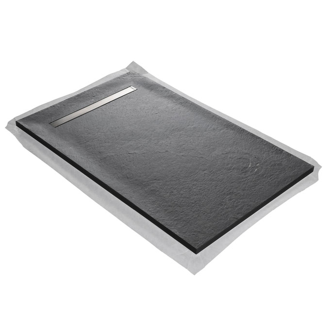 receveur lund o en pierre naturelle granit gris moyen avec grille caniveau wirquin