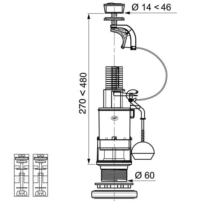 Bouton double poussoir pour mécanisme de WC - WIRQUIN