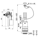 MW2 + TOPY, mécanisme de wc double chasse à commande à câble + robinet flotteur servo-valve compact