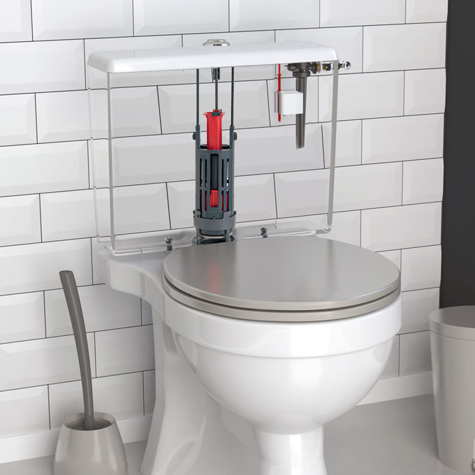 Wirquin 10724156 Chasse d'eau wc complète mécanisme wc double chasse Tronic  & robinet flotteur à alimentation latérale Jollyfill, gris et rouge