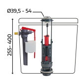 Mécanisme Wirquin One NF à étrier avec bouton double poussoir + robinet flotteur Jollyfill NF