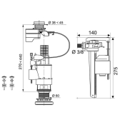 mécanisme de wc double chasse à câble et activation infrarouge + robinet flotteur servo-valve latéral