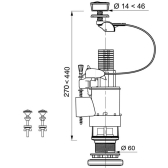 MW2 + JOLLYFILL, mécanisme de wc double chasse à câble + robinet flotteur servo-valve latéral