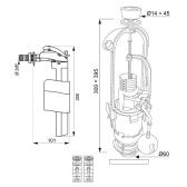 MVB+F90, mécanisme de wc double chasse à étrier + robinet flotteur latéral