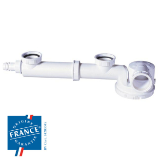 ESPACE, tubulure de raccordement avec siphon extraplat intégré pour évier 2 bacs